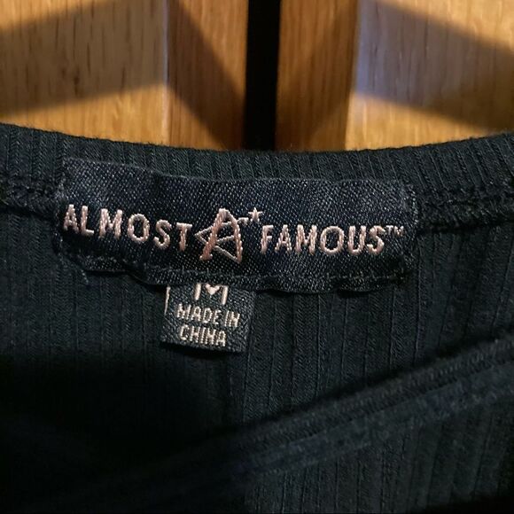 Criss Cross Sexy Black Ribbed Crop Top Sweater by ALMOST FAMOUS Womens Medium - Picture 9 of 13